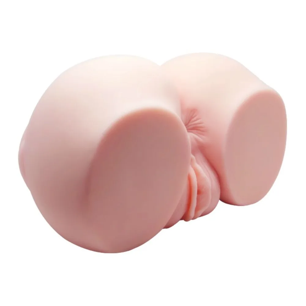 Masturbateur rose clair en forme de buste aux formes arrondies, avec deux canaux distincts et détails anatomiques, sur fond blanc