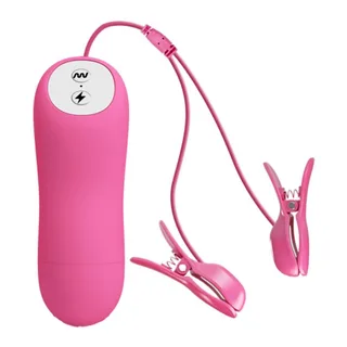 Vibromasseur rose avec pinces à tétons et télécommande, autre vue 2