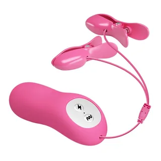 Vibromasseur rose avec pinces à tétons et télécommande, autre vue 3