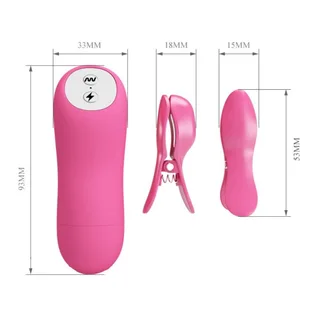 Vibromasseur rose avec pinces à tétons et télécommande, autre vue 4