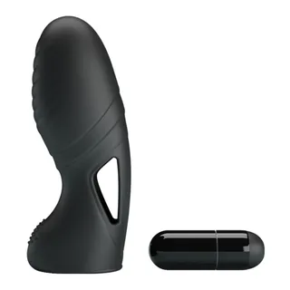 Vibromasseur de doigt silicone noir nervuré, autre vue 2
