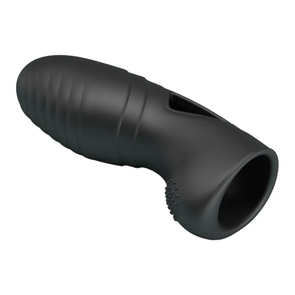 Vibromasseur de doigt silicone noir nervuré, autre vue 4