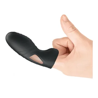 Vibromasseur de doigt silicone noir nervuré, autre vue 5