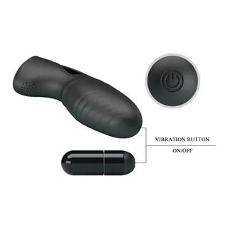 Vibromasseur de doigt silicone noir nervuré, autre vue 8