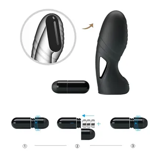 Vibromasseur de doigt silicone noir nervuré, autre vue 9