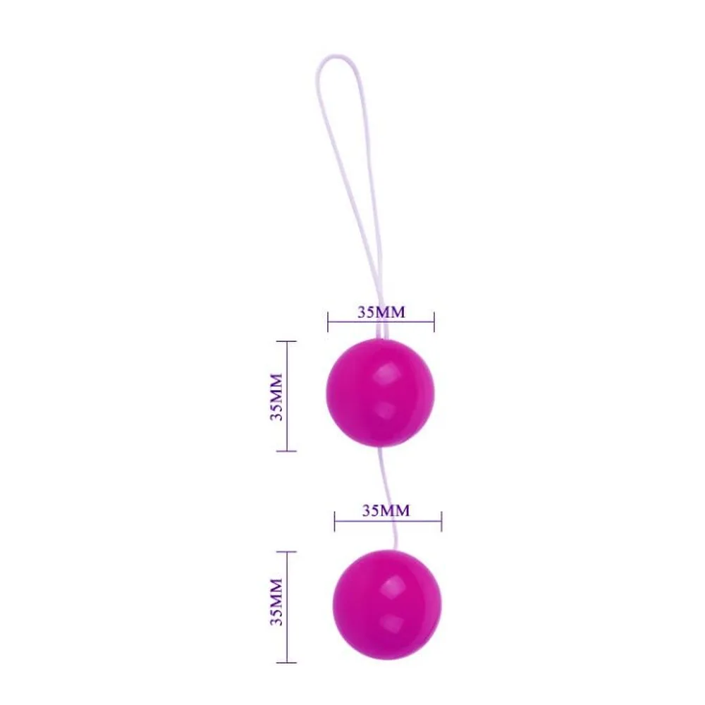 Boules de Geisha composées de deux sphères lisses en silicone violet magenta reliées par un cordon lavande, avec boucle de préhension