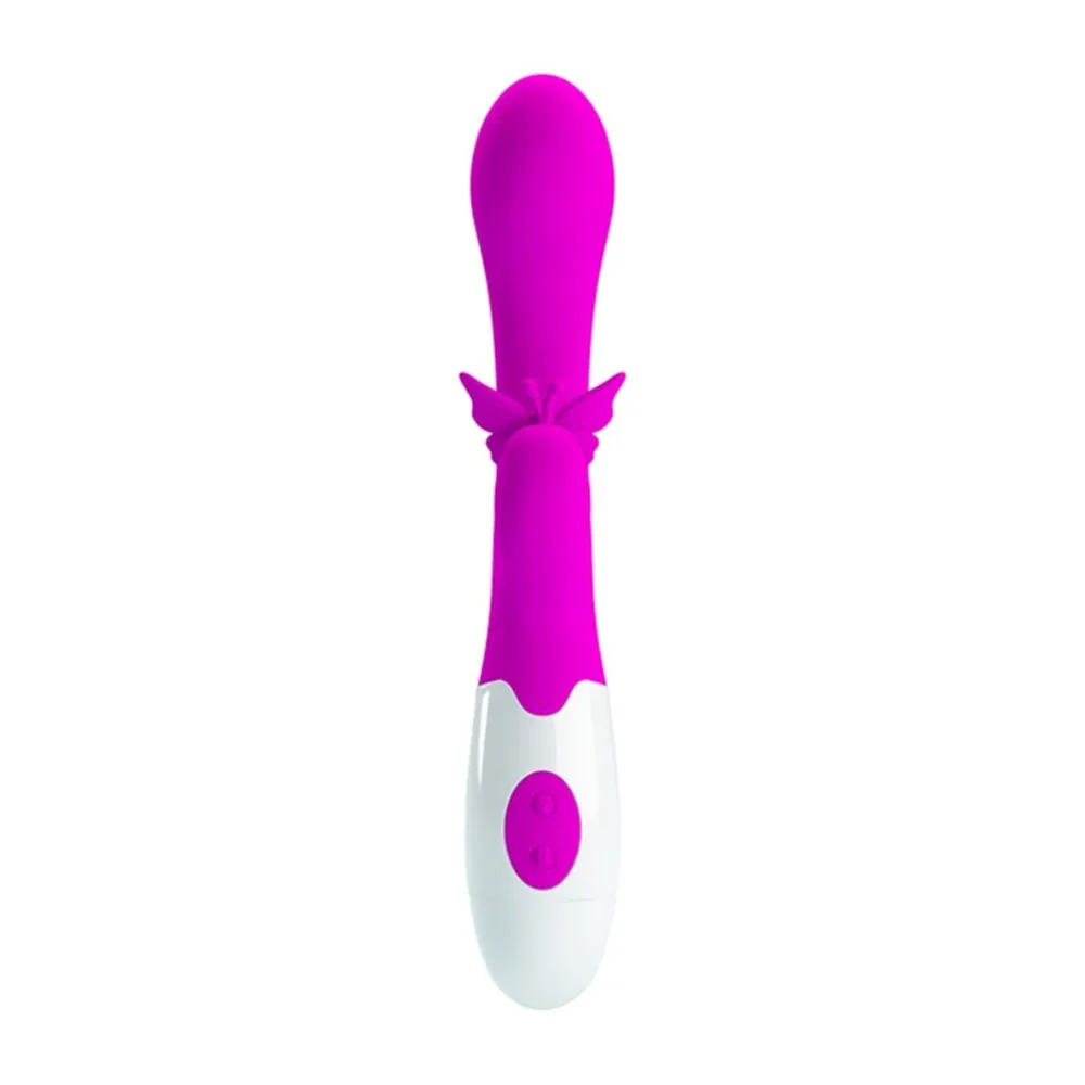 Vibromasseur rabbit silicone magenta, bras papillon, piles, autre vue 5