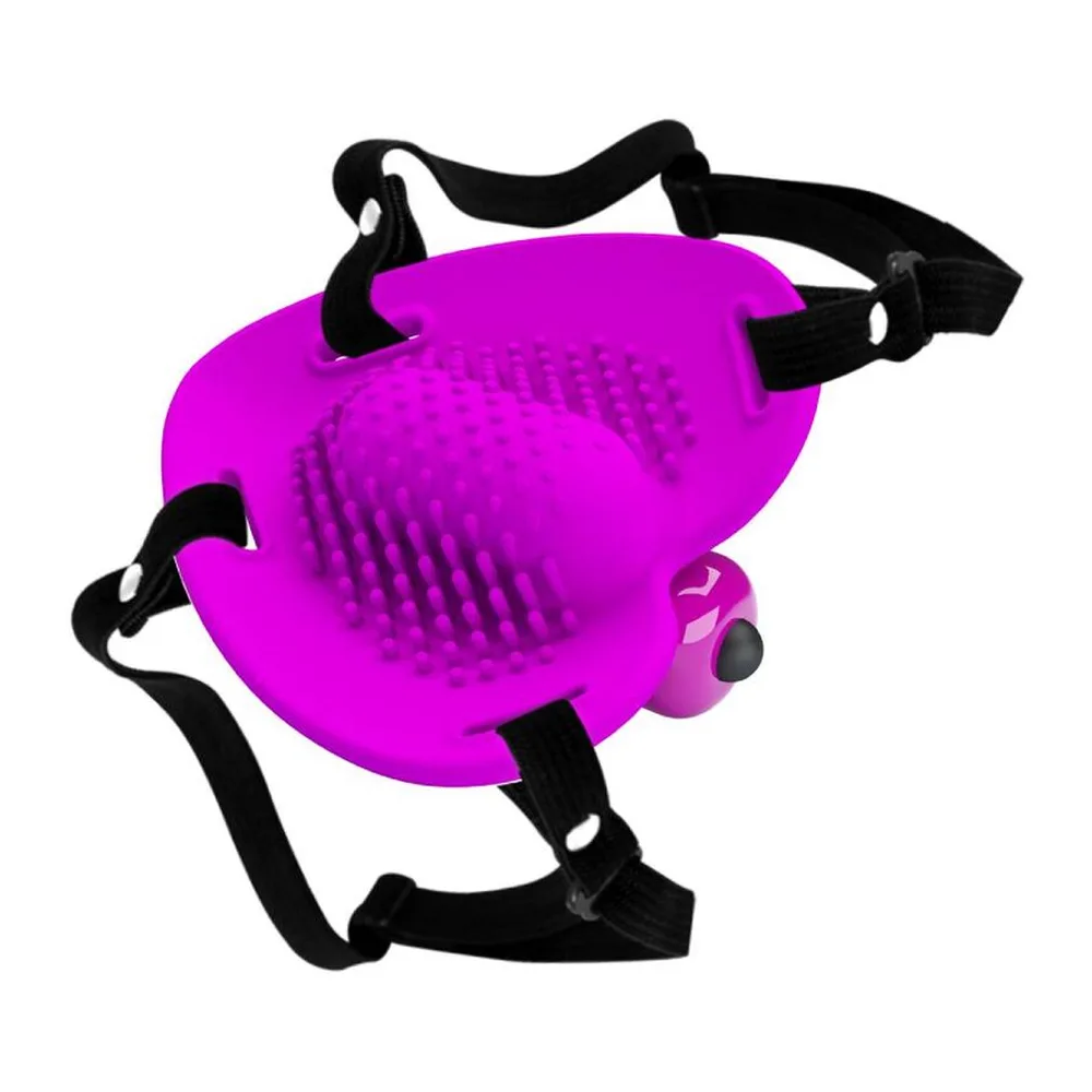Stimulateur clitoridien en silicone rose fuchsia avec bille vibrante, poignées noires ergonomiques et motifs de vibrations turquoise visibles