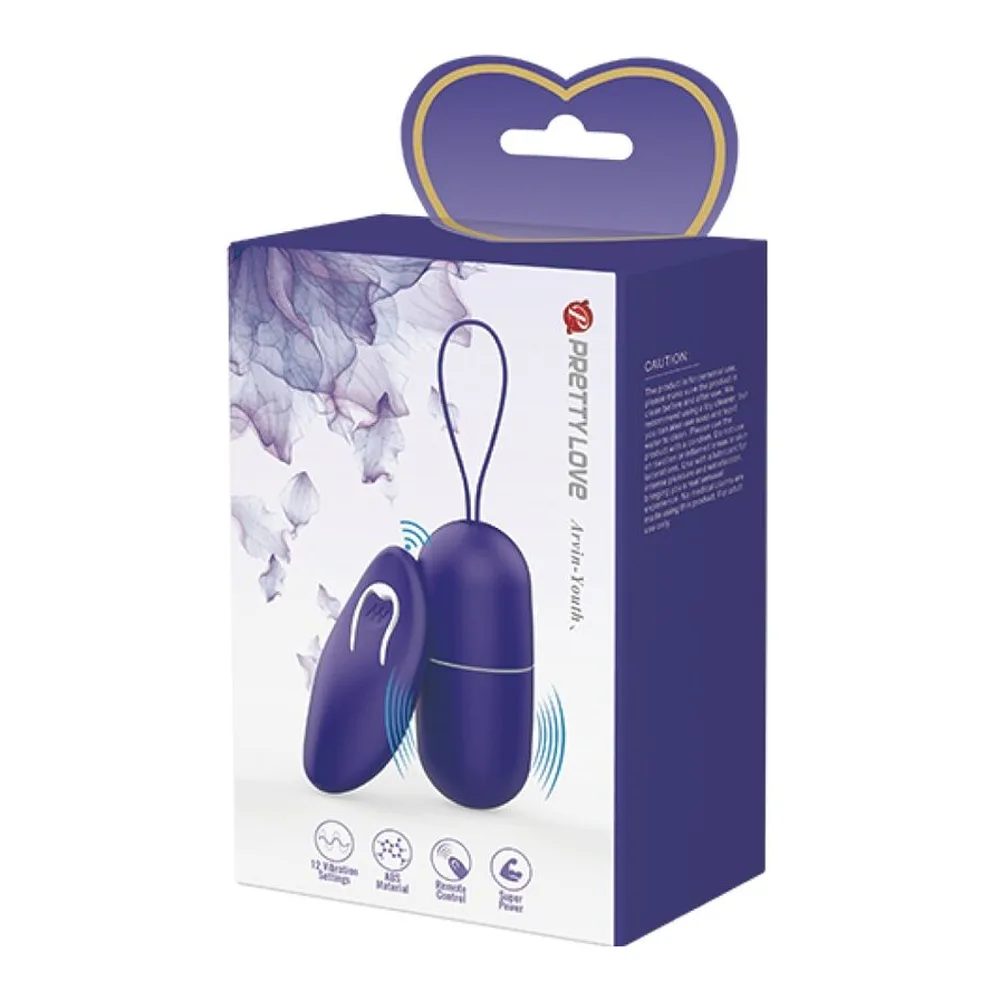 Œuf vibrant violet avec lanière de suspension et télécommande radio violet en forme de goutte, tous deux en plastique brillant