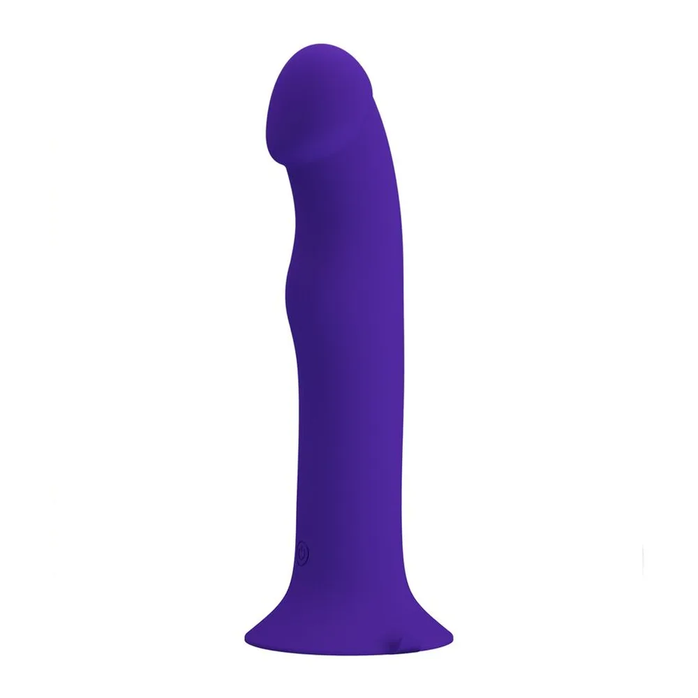 Emballage du vibromasseur Murray en boîte violette avec cœur doré, montrant le gode violet en silicone avec ventouse et détails turquoise sur fond blanc