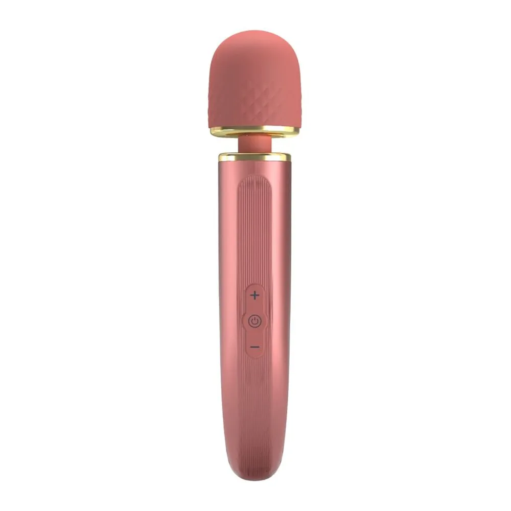 Schéma dimensionnel d'un masseur en silicone beige avec tête ronde de 58 mm et longueur totale de 290 mm, manche texturé et boutons de contrôle