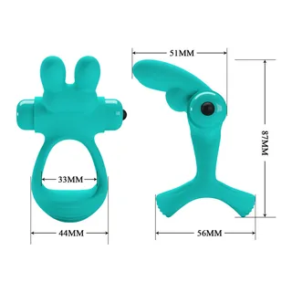 Anneau vibrant silicone turquoise lapin, à piles, étanche, autre vue 4