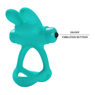 Anneau vibrant silicone turquoise lapin, à piles, étanche, autre vue 7