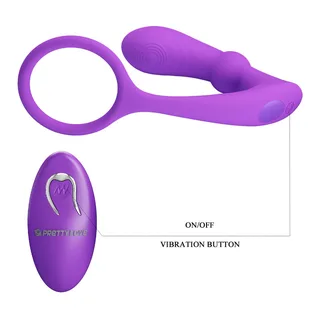 Anneau Pénien & Plug Anal Warren Pretty Love - vue de profil - Violet