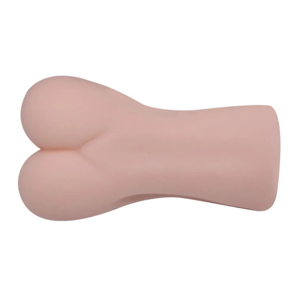 Masturbateur anal en silicone beige chair, de forme ergonomique avec ouverture détaillée, sur fond blanc
