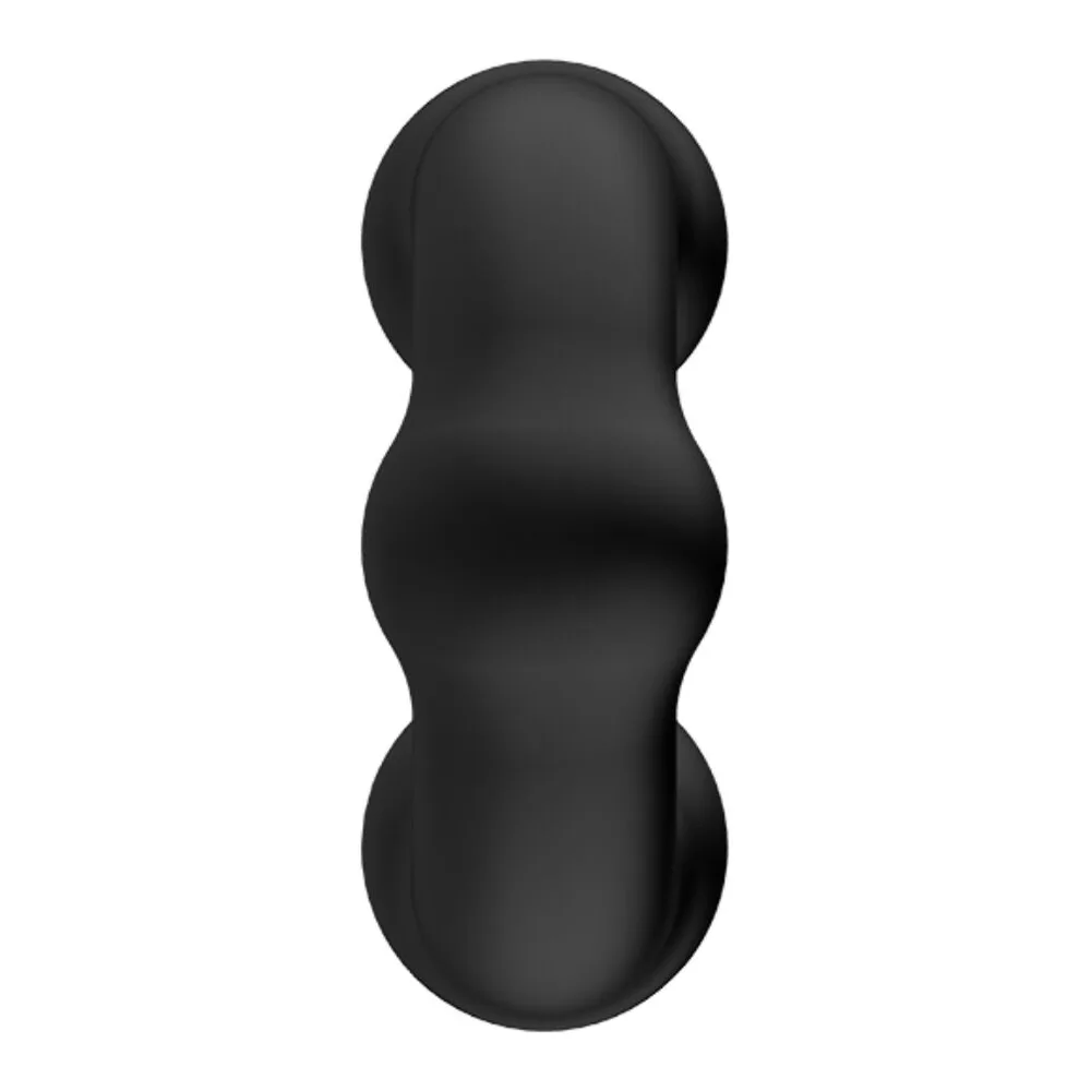 Cockring en silicone noir avec trois nodules bombés espacés sur sa longueur, structure tubulaire souple sur fond blanc