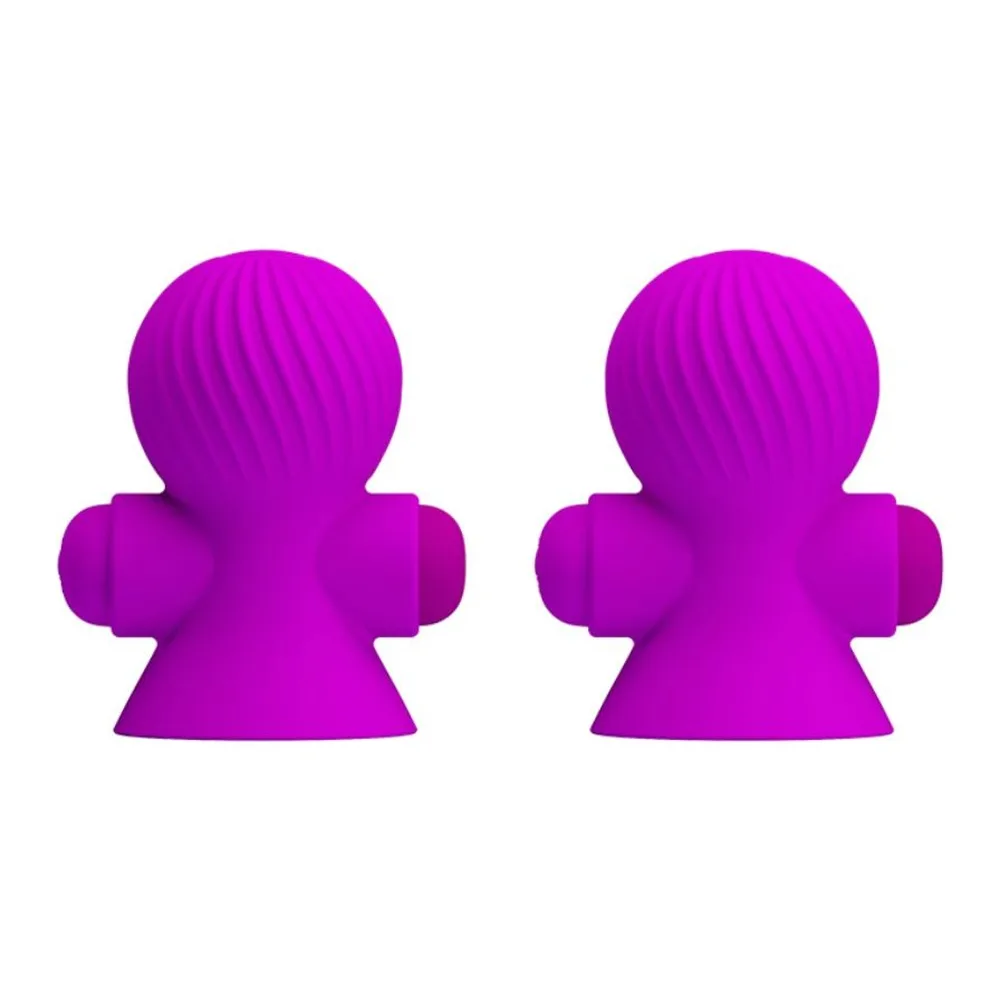 Deux stimulateurs en silicone magenta avec tête bombée côtelée et base évasée, design épaulettes, sur fond blanc