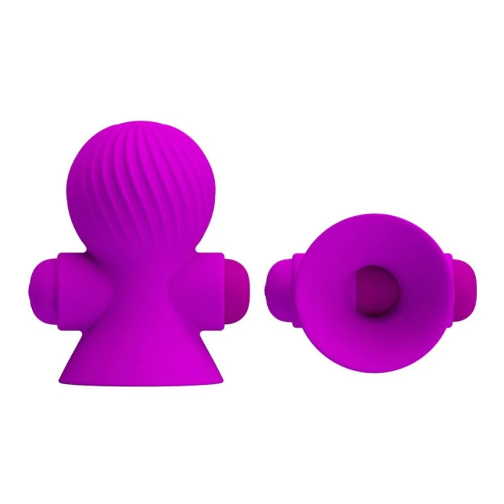 Deux stimulateurs en silicone magenta avec tête bombée côtelée et base évasée, design épaulettes, sur fond blanc