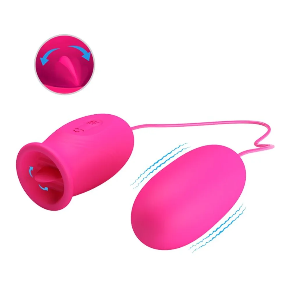 Ensemble de stimulation en silicone rose composé d'une boule avec détails bleus et de deux œufs ovales reliés par un cordon, avec éléments de texture illustrés