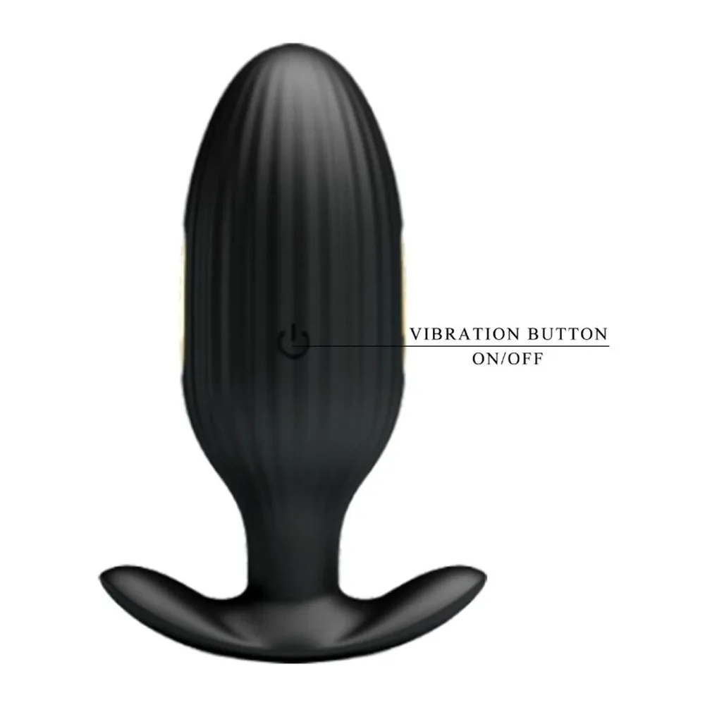 Schéma de dimensions d'un plug anal noir en silicone, forme ovoïde avec base évasée, 92mm de hauteur et 34mm de largeur maximale
