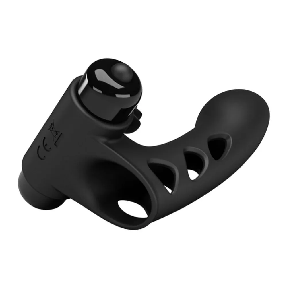 Mini-vibromasseur silicone noir, gaine doigts, 10 modes, piles, autre vue 3