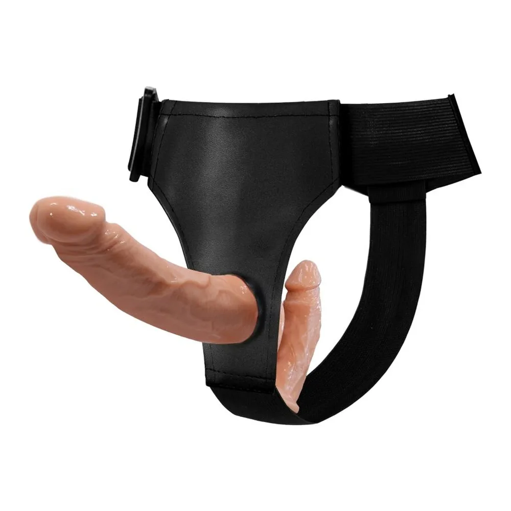 Double gode silicone chair avec harnais noir ajustable, autre vue 3