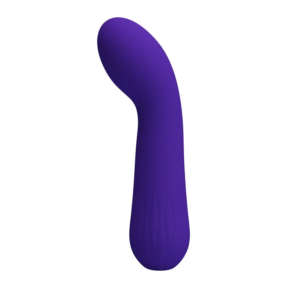 Vibromasseur Faun rouge en silicone, forme allongée effilée avec extrémité arrondie et corps fuselé, sur fond blanc
