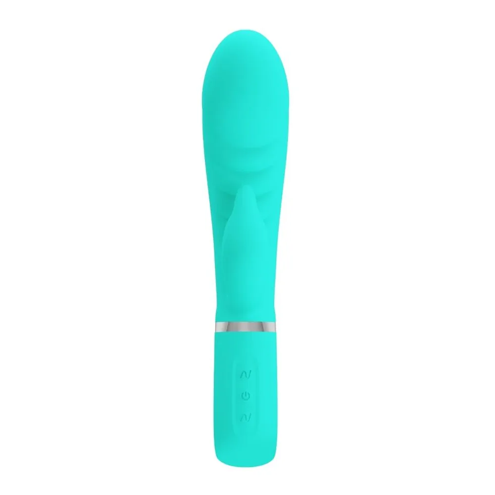Vibromasseur rabbit silicone turquoise flexible rechargeable, autre vue 5