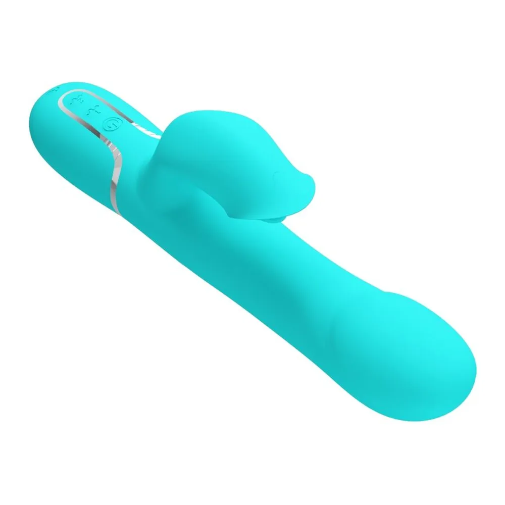 Vibromasseur rabbit silicone turquoise rechargeable, autre vue 6