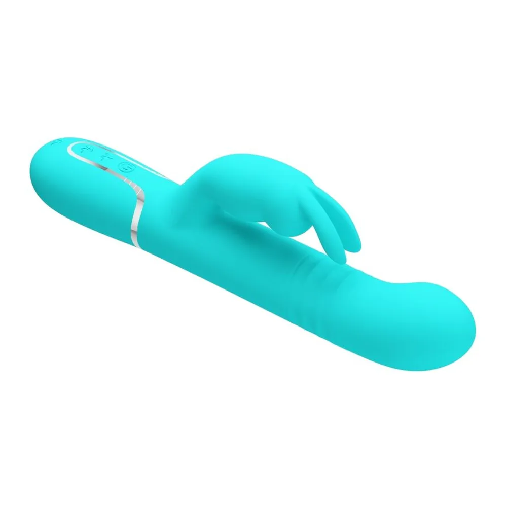 Vibromasseur rabbit turquoise silicone rechargeable, autre vue 3