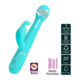 Vibrateur Lapin Dejon Perles Rotatives Pretty Love - accessoires fournis - Vert d'eau