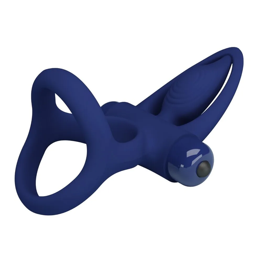 Cockring double anneau silicone bleu, vibrant, à piles, autre vue 5