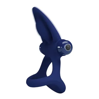 Cockring double anneau silicone bleu, vibrant, à piles, autre vue 6