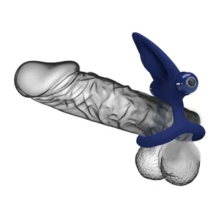 Cockring double anneau silicone bleu, vibrant, à piles, autre vue 9