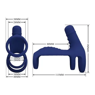 Anneau vibrant silicone bleu marine, harnais, 10 modes, autre vue 3