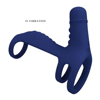 Anneau vibrant silicone bleu marine, harnais, 10 modes, autre vue 4