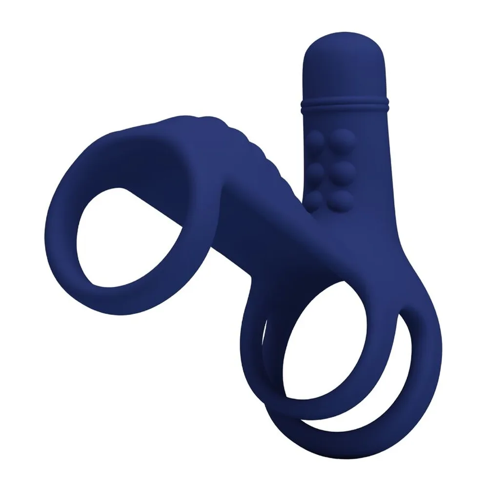 Anneau vibrant silicone bleu marine, harnais, 10 modes, autre vue 5