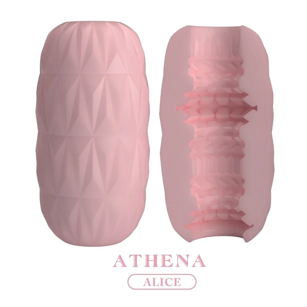 Schéma de dimensions du masturbateur Athena rose poudré, capsule ovale texturée, hauteur 113 mm, largeur 59 mm