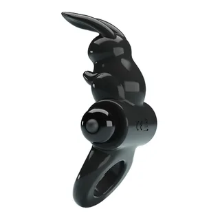 Cockring TPR noir tête de lapin vibrant 10 modes, autre vue 3