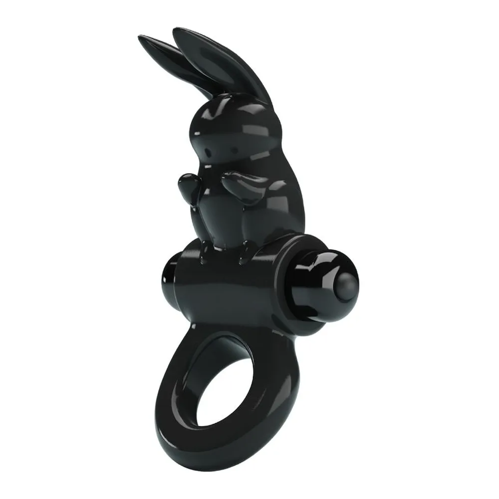 Cockring TPR noir tête de lapin vibrant 10 modes, autre vue 5