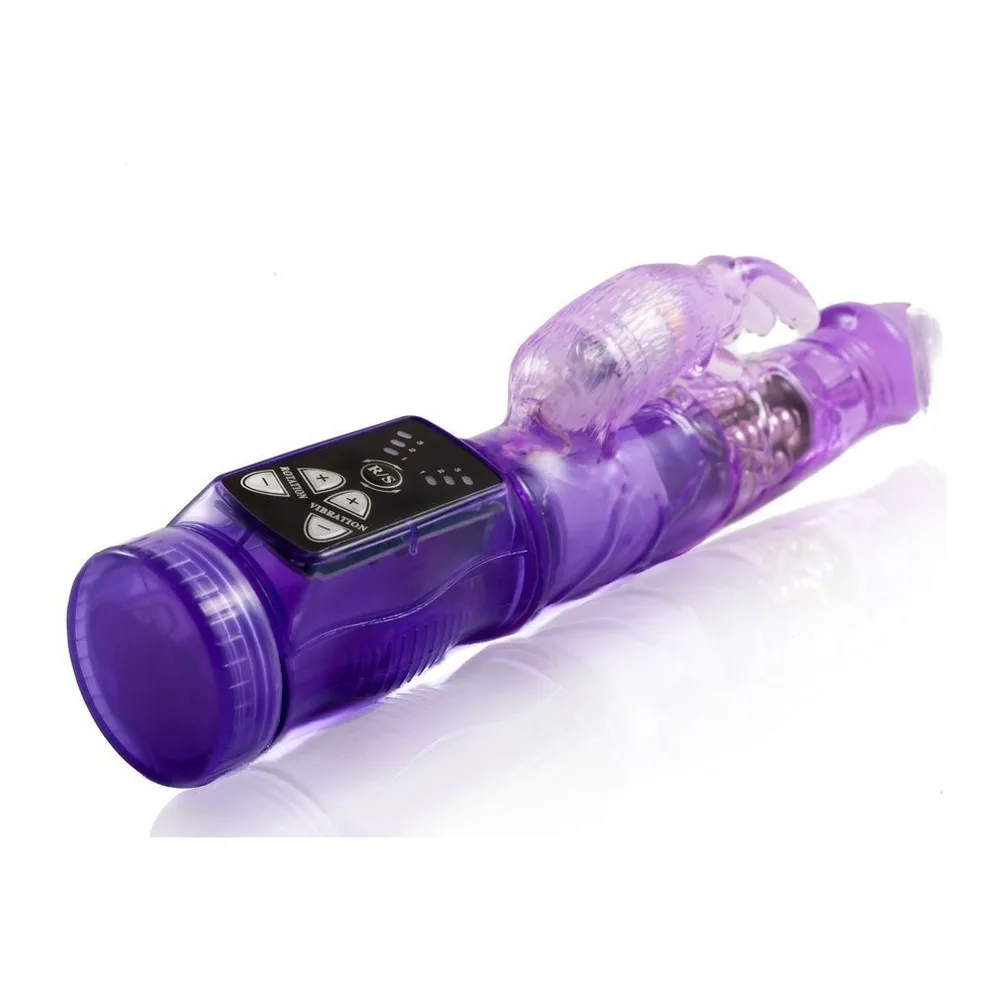 Vibromasseur rabbit violet, rotateur, alimentation par piles, autre vue 3