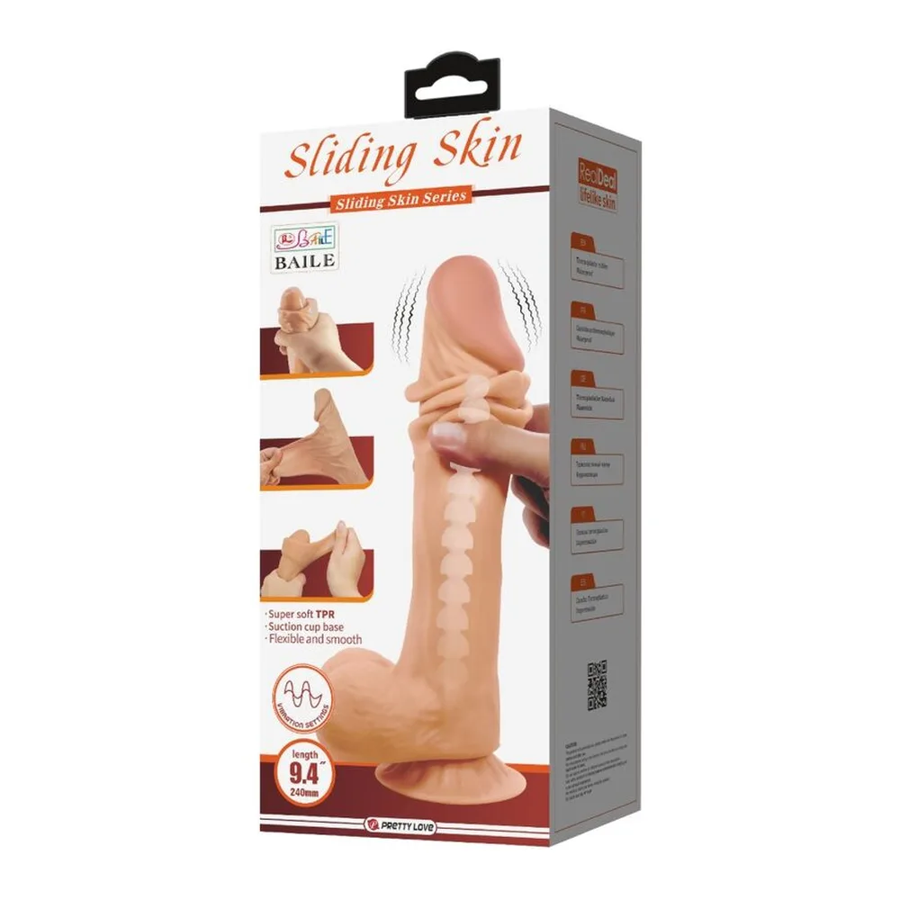 Gode réaliste en silicone chair avec gland rose, tenu en main, texture détaillée et ventouse à la base, sur fond blanc