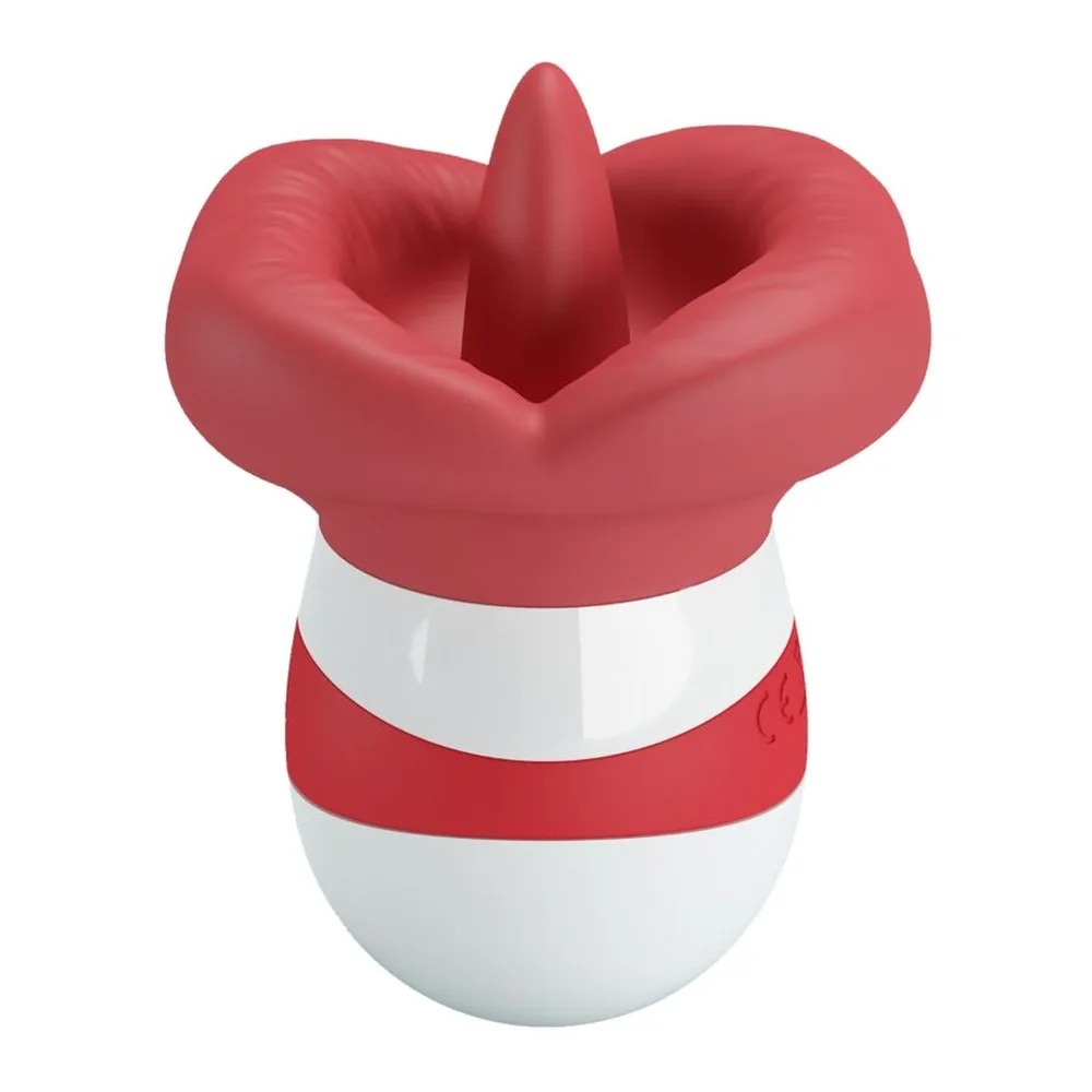 Schéma technique du stimulateur montrant ses dimensions : 68 mm de largeur maximale, 93 mm de hauteur totale, avec base de 50 mm, en silicone rouge et blanc, bouton marche visible