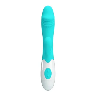Vibromasseur rabbit silicone turquoise et blanc, 190 mm, autre vue 2