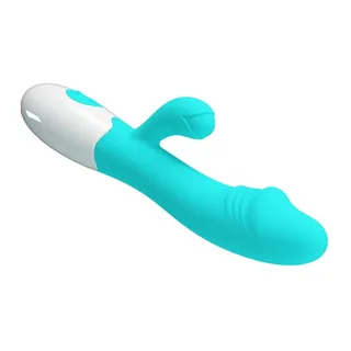 Vibromasseur rabbit silicone turquoise et blanc, 190 mm, autre vue 3