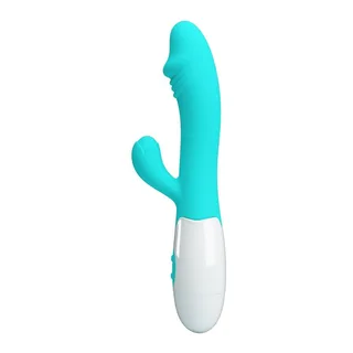 Vibromasseur rabbit silicone turquoise et blanc, 190 mm, autre vue 5