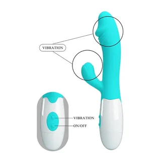 Vibromasseur rabbit silicone turquoise et blanc, 190 mm, autre vue 6