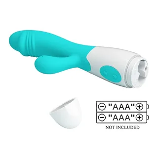 Vibromasseur rabbit silicone turquoise et blanc, 190 mm, autre vue 8