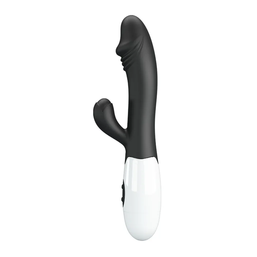 Vibromasseur rabbit silicone turquoise et blanc, 190 mm, coloris Noir, autre vue 2