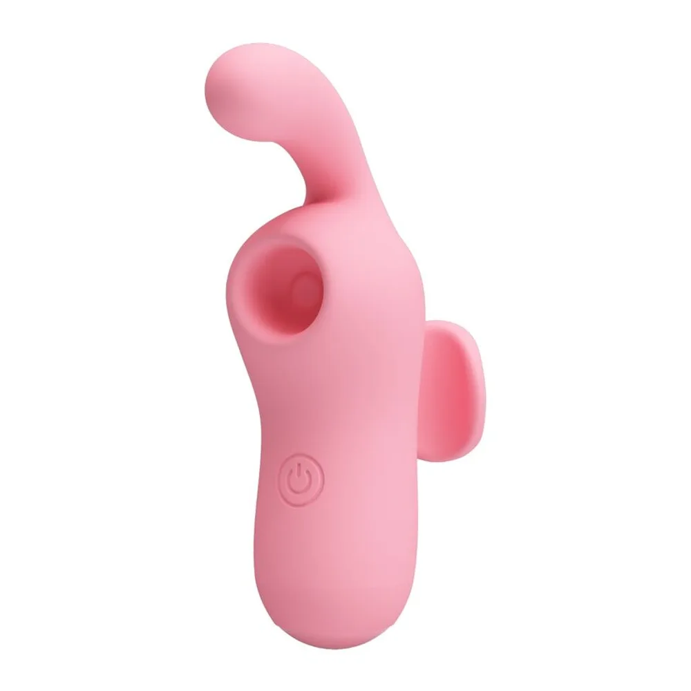 Schéma de dimensions d'un stimulateur clitoridien rose avec embout buccal suction, deux ailettes latérales vibrantes et bouton de contrôle, montrant 91 mm de hauteur et 32 mm de largeur maximum